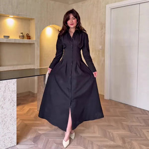 Retro Elegant Long-Sleeve Shirt Dress Long Dress