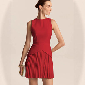 Women's Elegant Waist-Cinching Pleated Dress